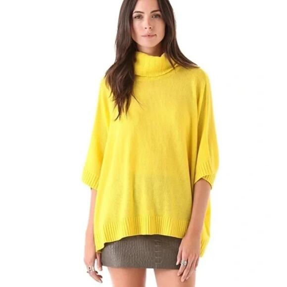 DIANE von FURSTENBERG Jasswinder Cashmere Sweater Large Boxy Turtleneck Yellow - Picture 1 of 11